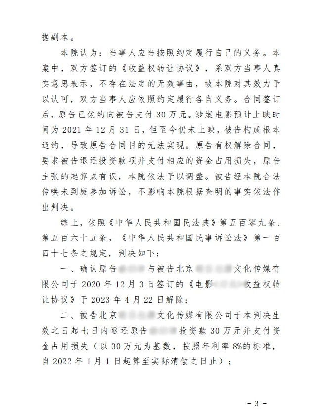 电影投资引纠纷